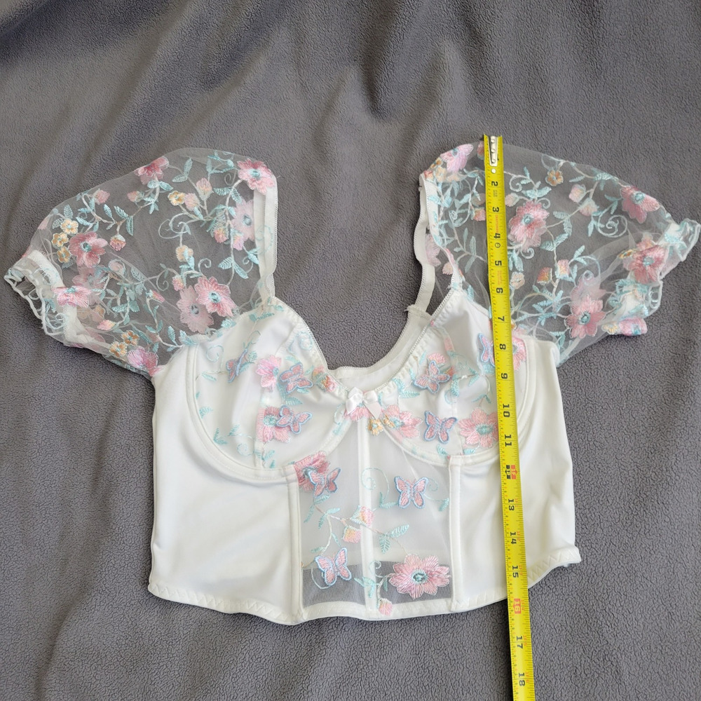 Cropped Top Womens Large Underwire‎ Corsette Embroidered Bufferflies Floral - Picture 3 of 15